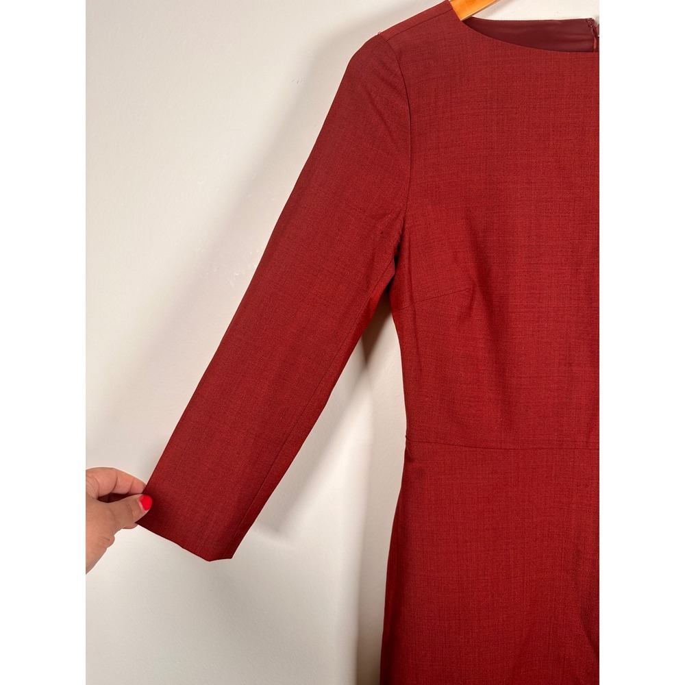 Theory Sheath Dress Women 2 Red Wool Blend 3/4 Sleeve Raneid workwear office - Picture 2 of 5
